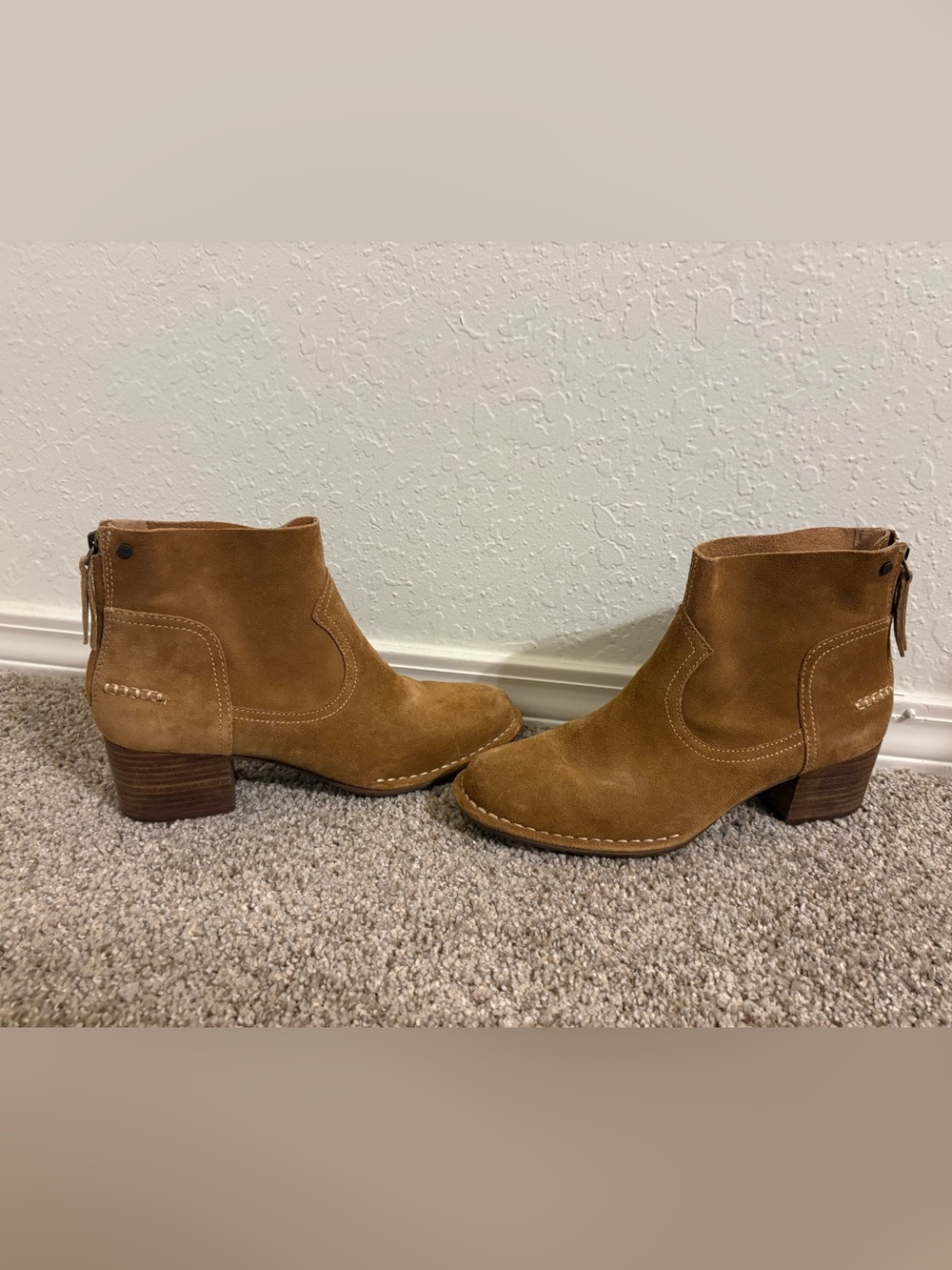 UGG Chestnut Suede Ankle Booties with Stacked Heel